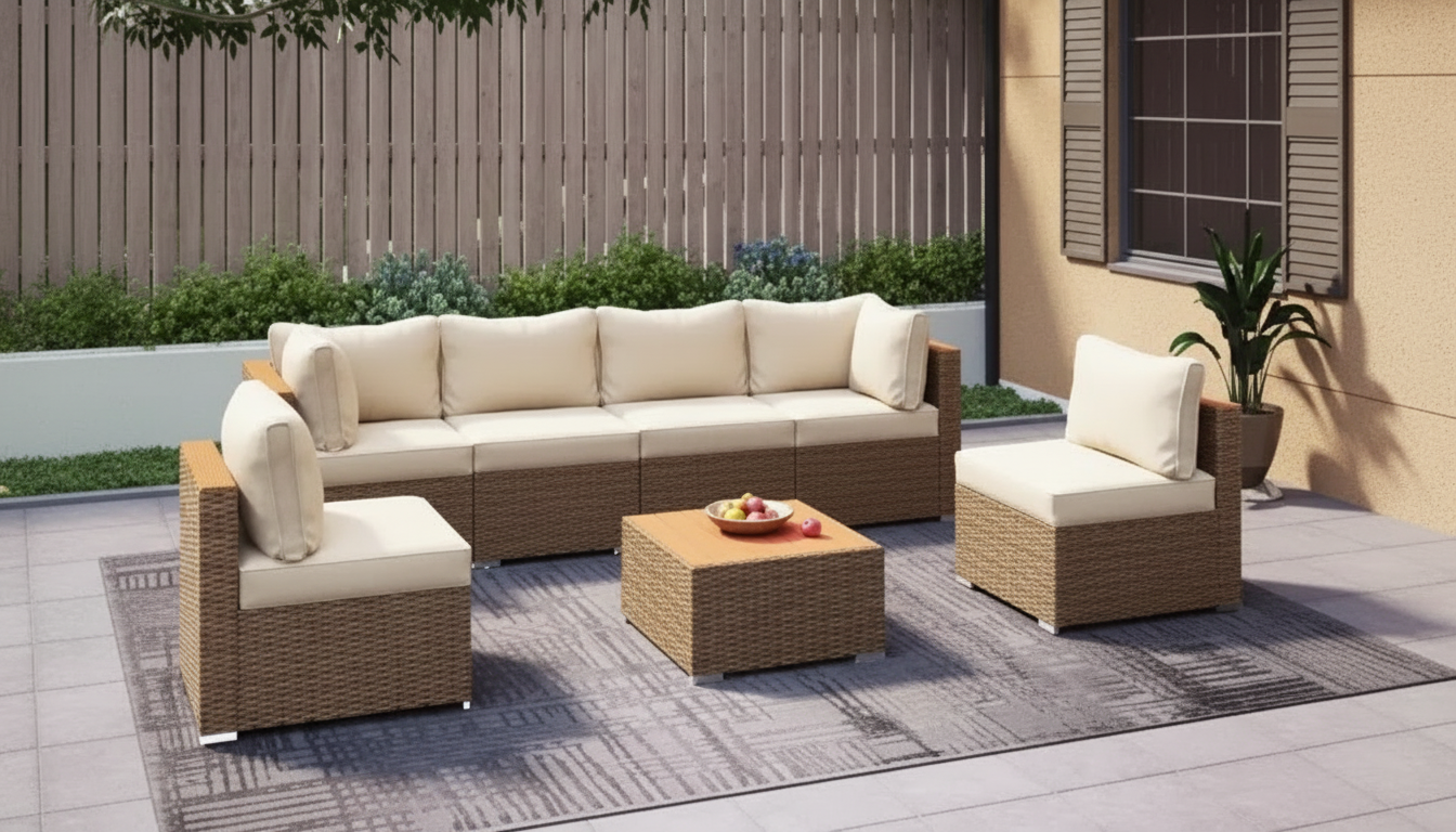 7-Piece PE Rattan Modular Patio Set: Layouts & Care
