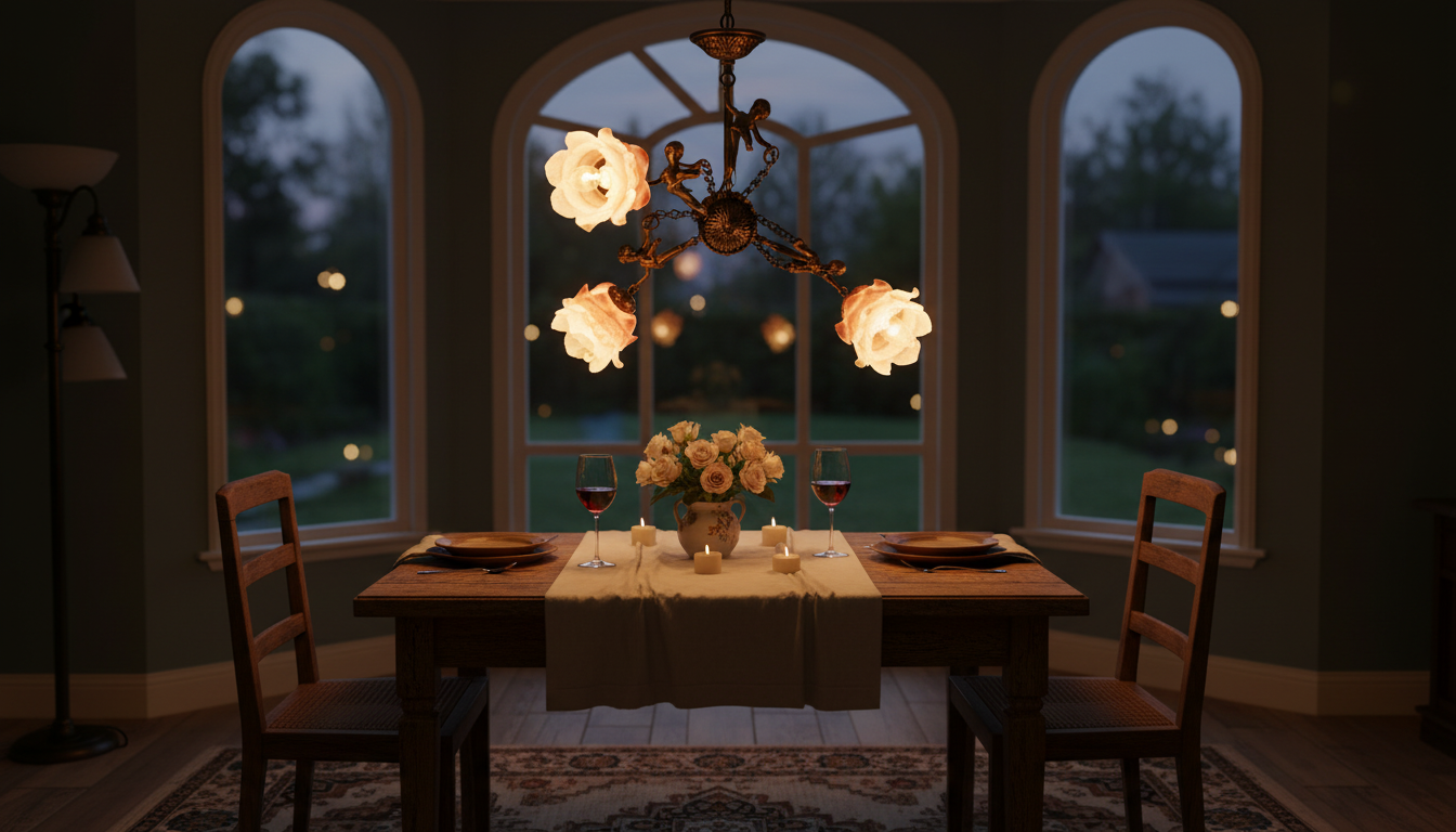 Angel Copper Chandelier: Vintage Flower Pendant Glow
