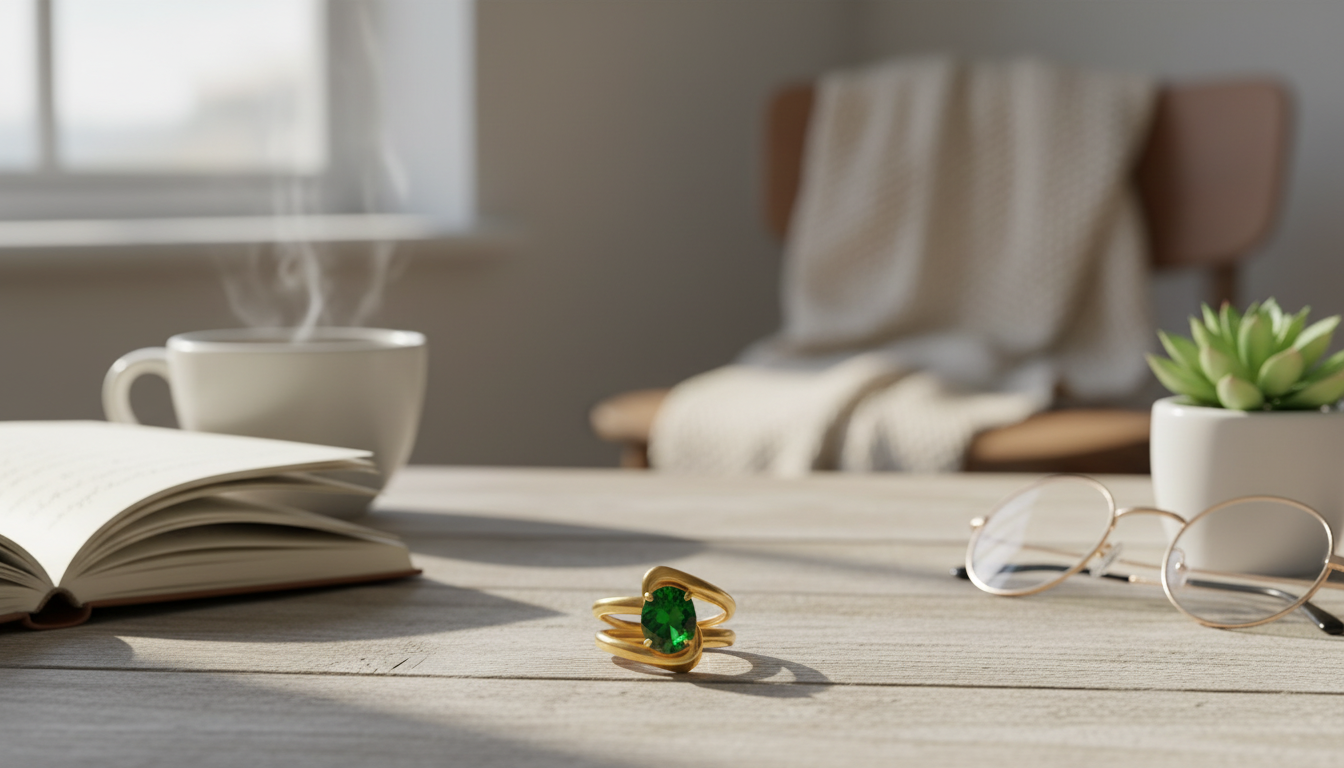 Green Zircon Geometric Ring in 18K Gold-Plated Steel