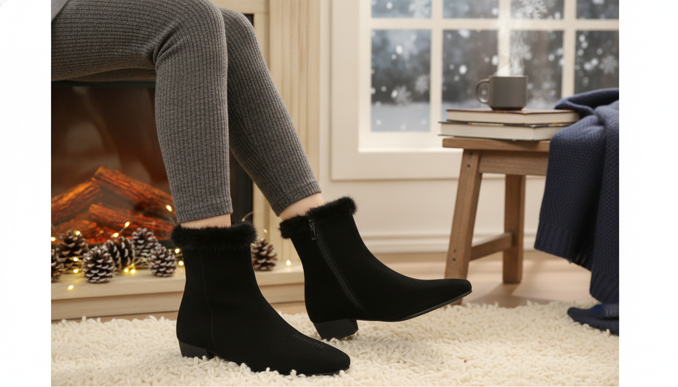 Walkable Winter Suede Ankle Boots: Square Toe, Low Heel